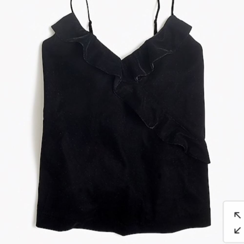 J.CREW Black Velvet Going Out Ruffle Cross Spaghetti Strap Blouse - Picture 6 of 6